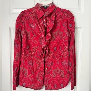 Ralph Lauren Red Long Sleeve Ruffled Blouse